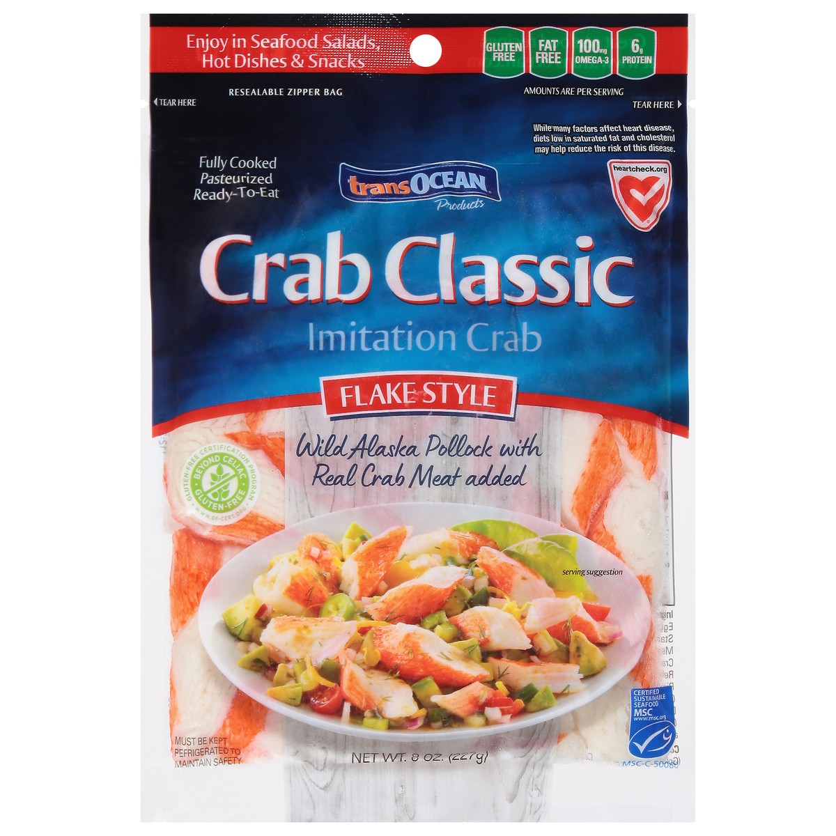 slide 1 of 9, Trans-Ocean® classic imitation crab, flake style, 8 oz