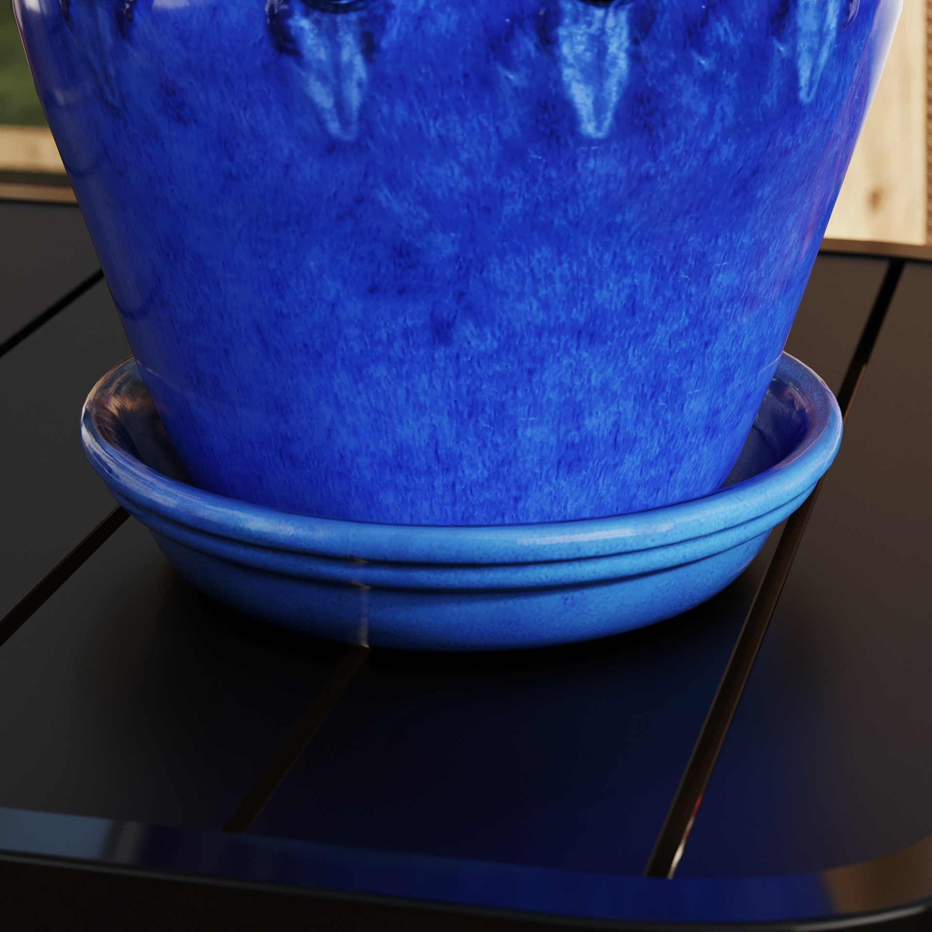 slide 2 of 6, allen + roth 7.6-in Blue Ceramic Plant Saucer, 1 ct