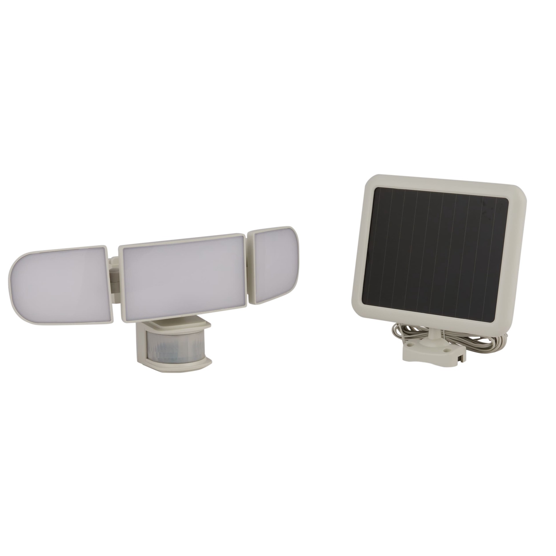slide 1 of 6, Utilitech 240 -Degree 150 -Wattage Equivalent Solar LED White 3 -Head Motion-Activated Flood Light with Timer 2000 -Lumen, 1 ct
