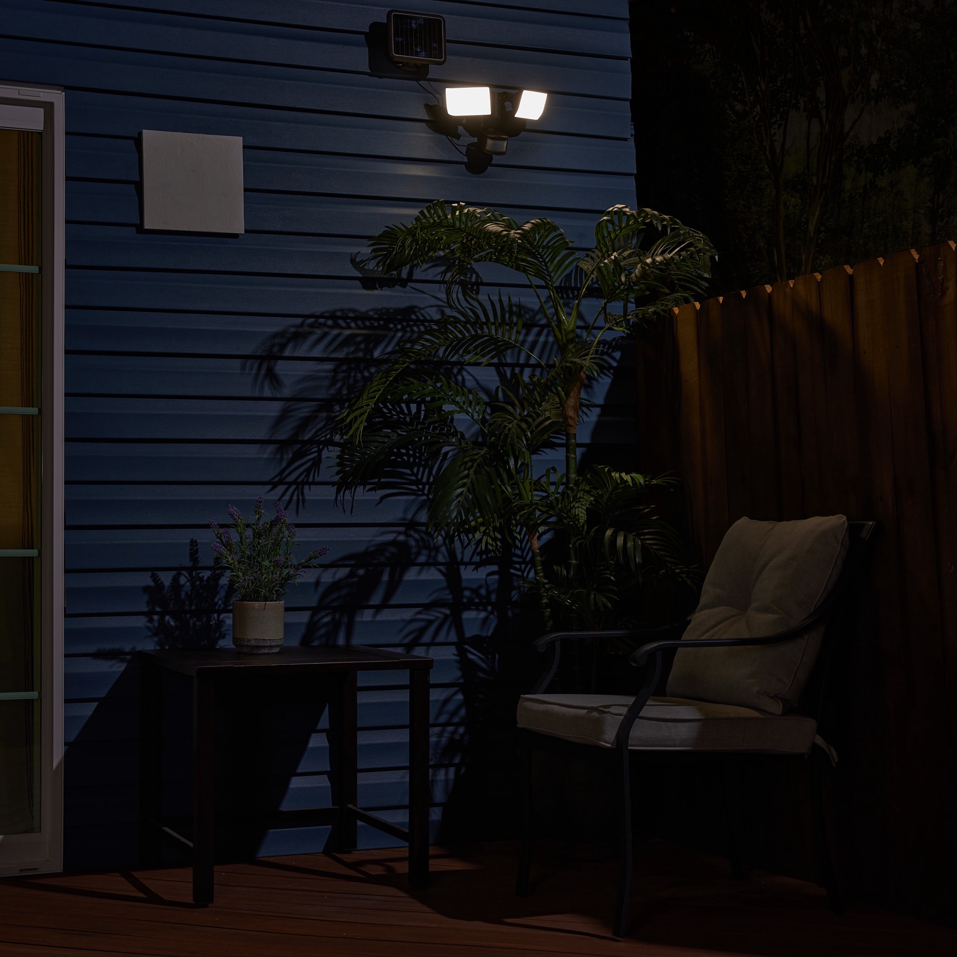 slide 4 of 6, Utilitech 180 -Degree 90 -Wattage Equivalent Solar LED Bronze 2 -Head Motion-Activated Flood Light with Timer 1200 -Lumen, 1 ct