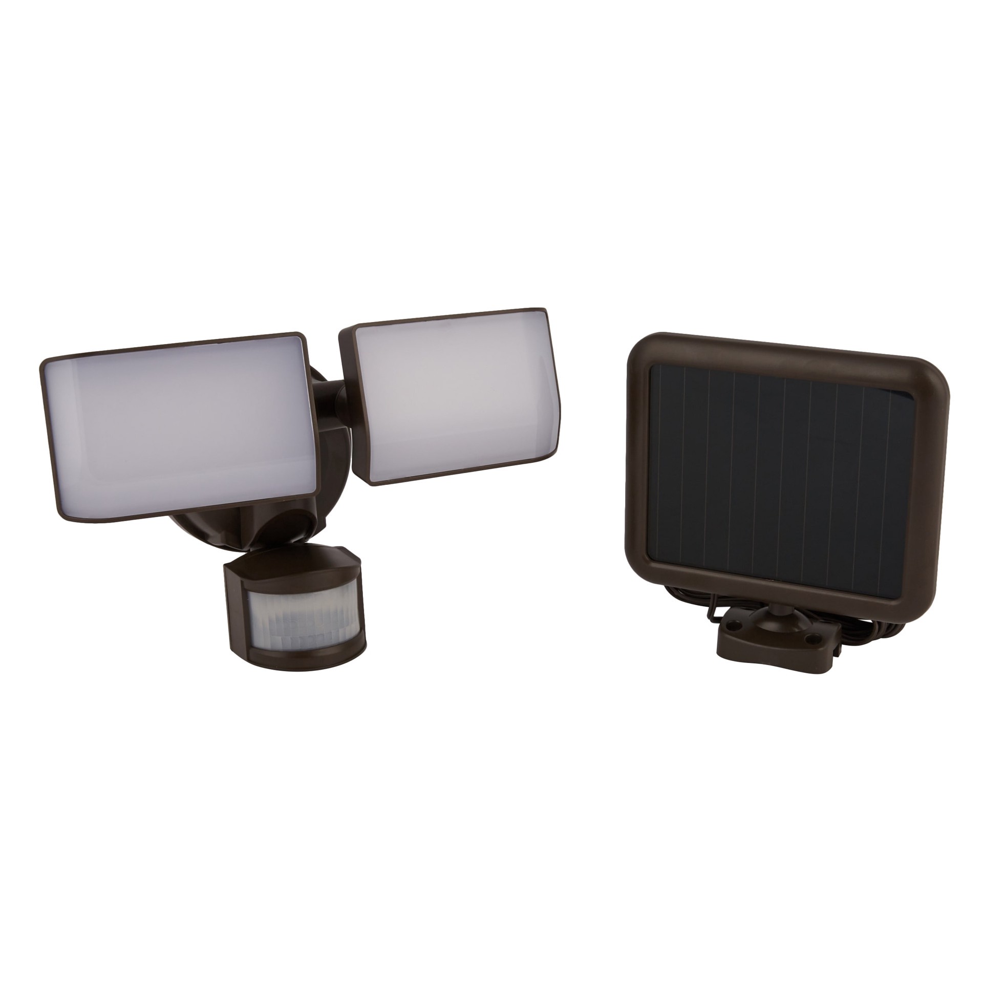 slide 1 of 6, Utilitech 180 -Degree 90 -Wattage Equivalent Solar LED Bronze 2 -Head Motion-Activated Flood Light with Timer 1200 -Lumen, 1 ct