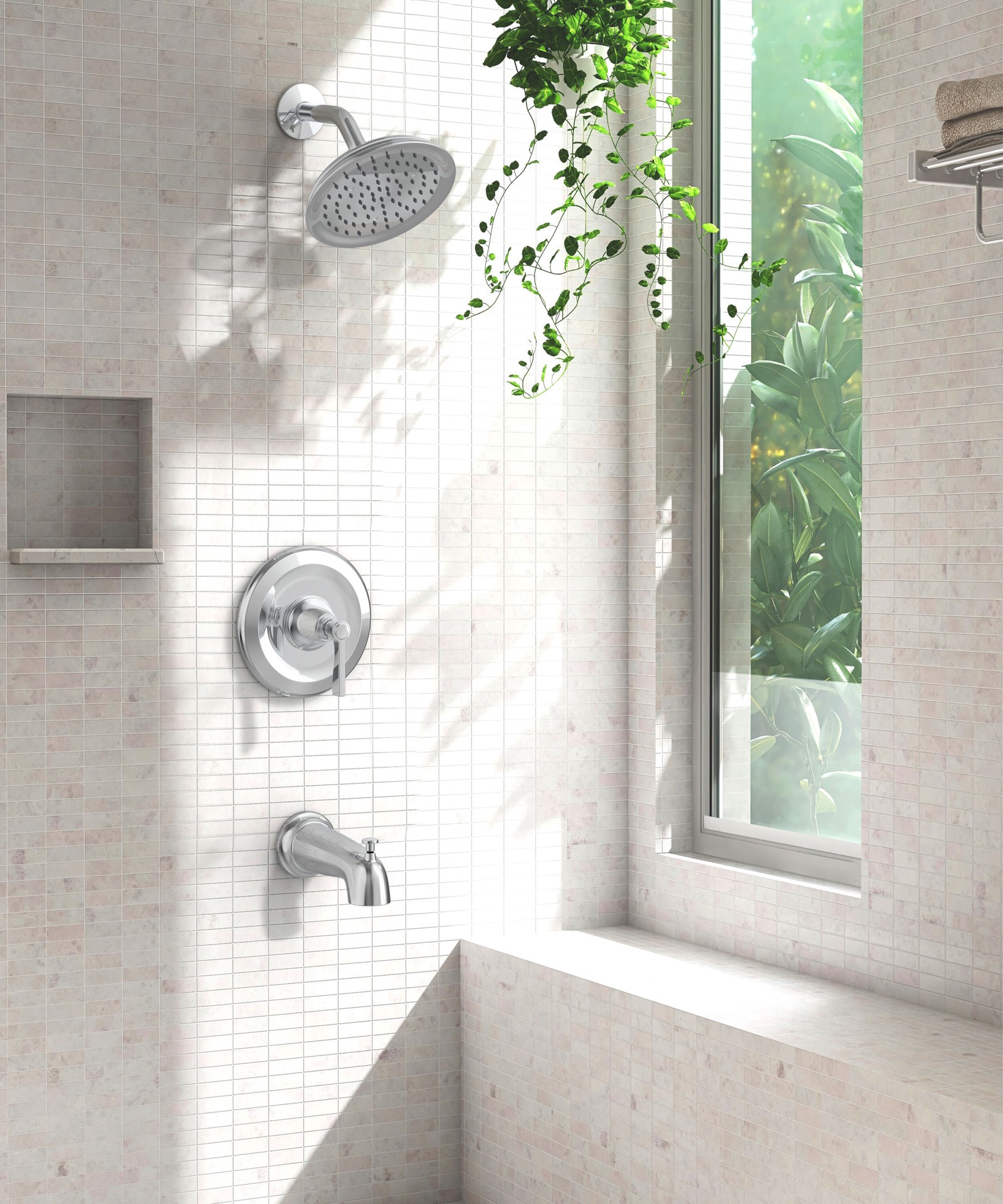 slide 4 of 6, allen + roth Townley Polished Chrome 1-handle 2.83-in Round Bathtub and shower Faucet (Single Function), 1 ct