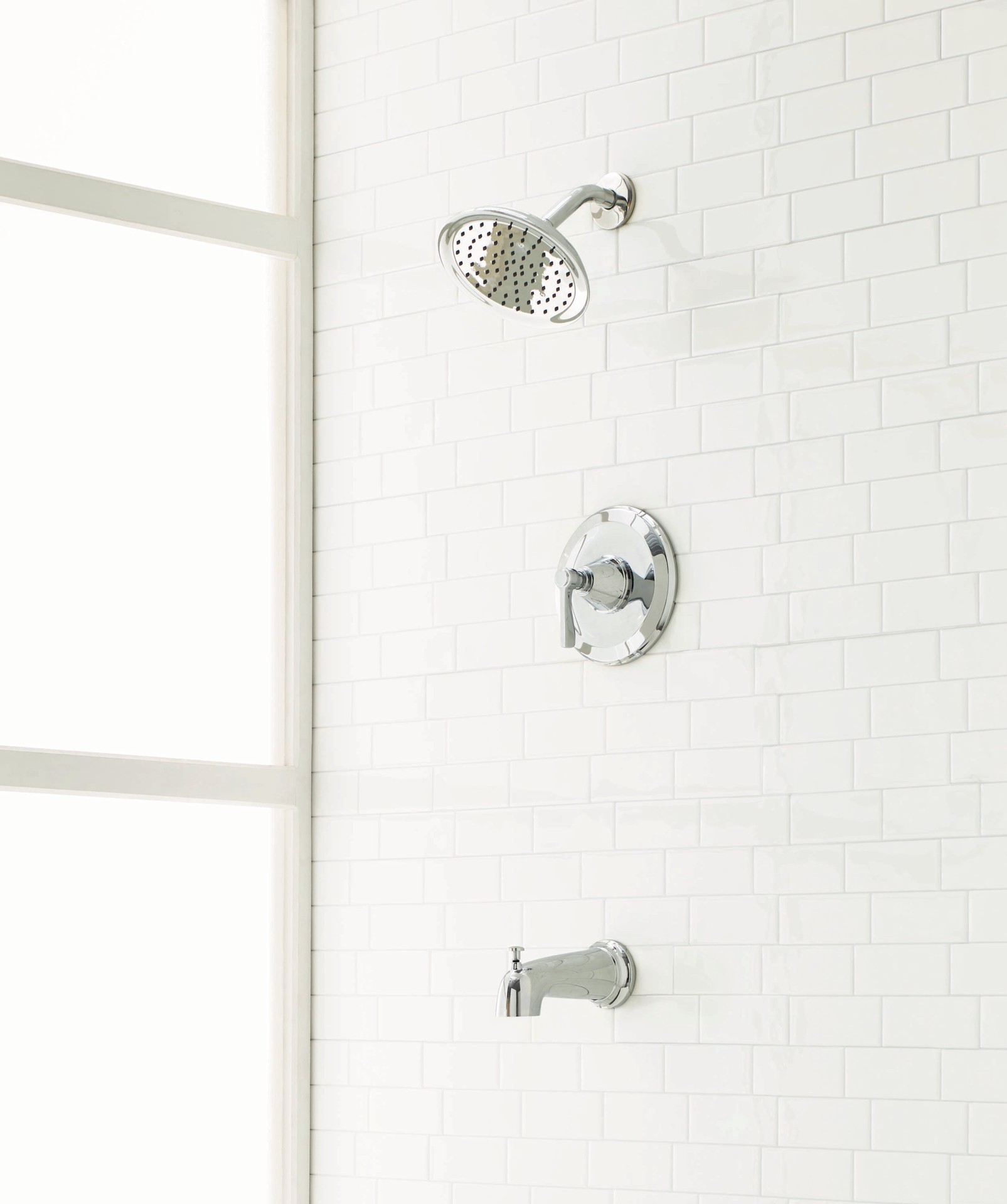 slide 1 of 6, allen + roth Townley Polished Chrome 1-handle 2.83-in Round Bathtub and shower Faucet (Single Function), 1 ct