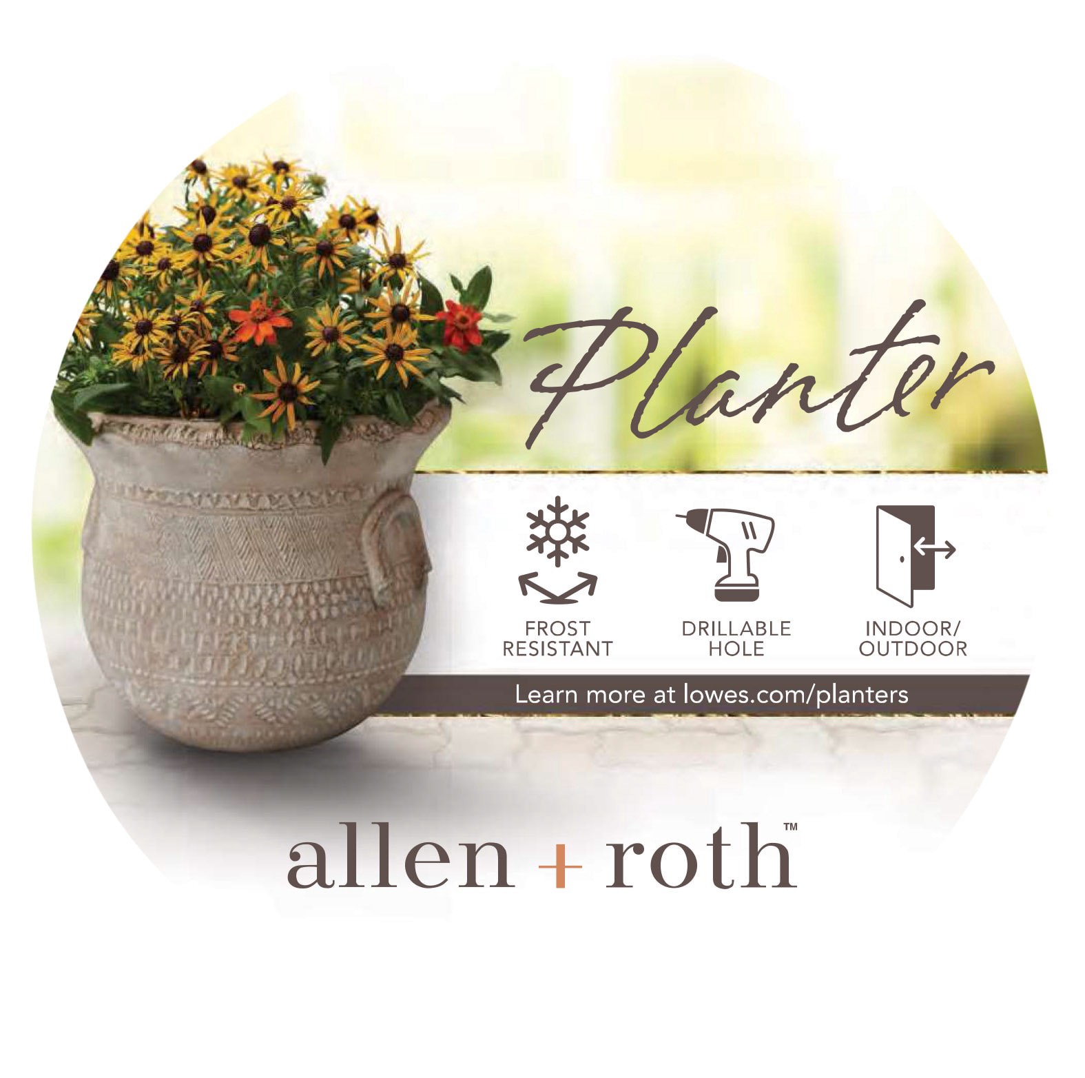 slide 2 of 6, allen + roth 11-in W x 11.5-in H Brown Mixed/Composite Traditional Indoor/Outdoor Planter, 1 ct