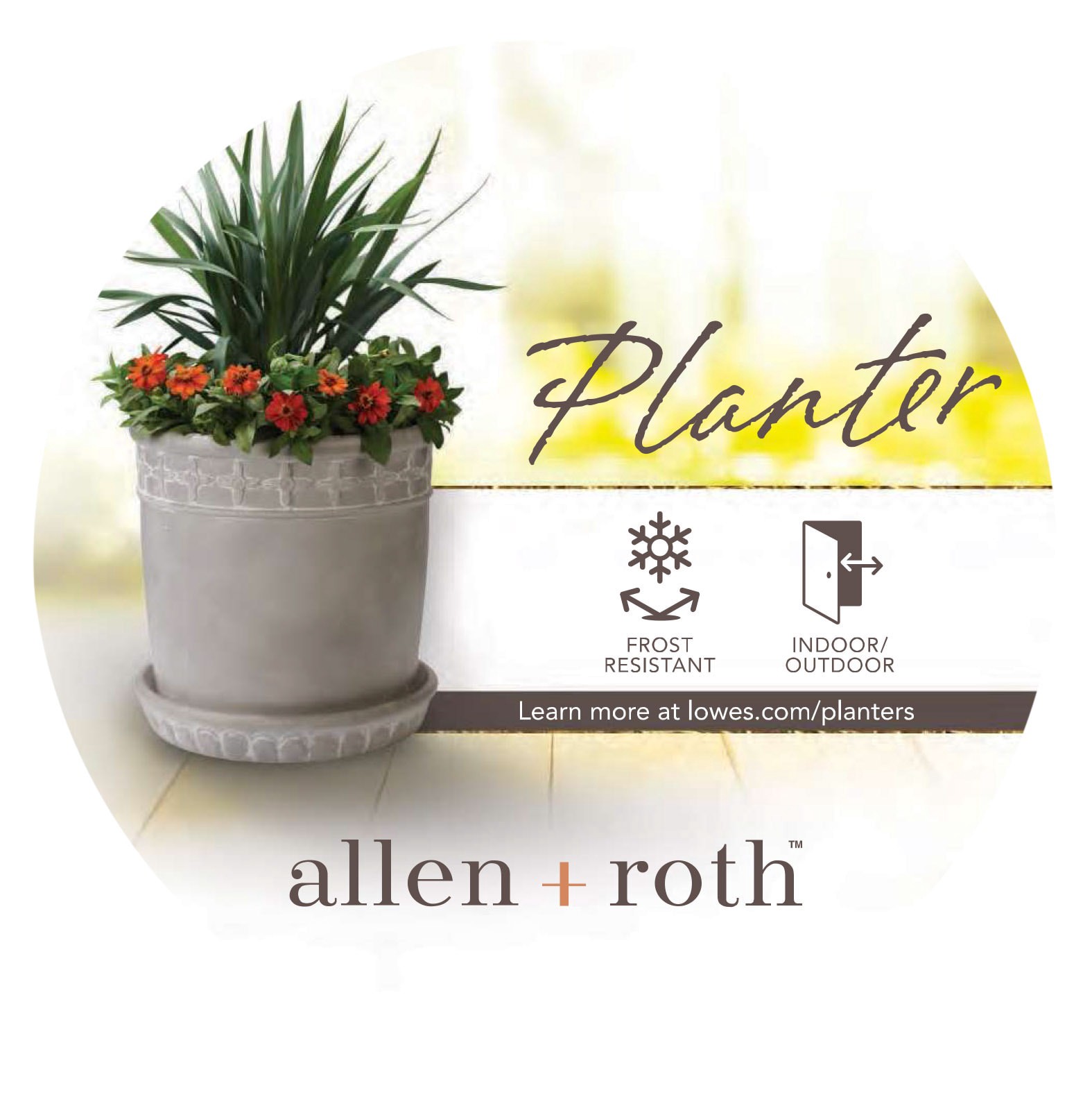 slide 3 of 6, allen + roth Round 12.75-in W x 12.75-in L Gray Mixed/Composite Indoor/Outdoor Planter, 1 ct