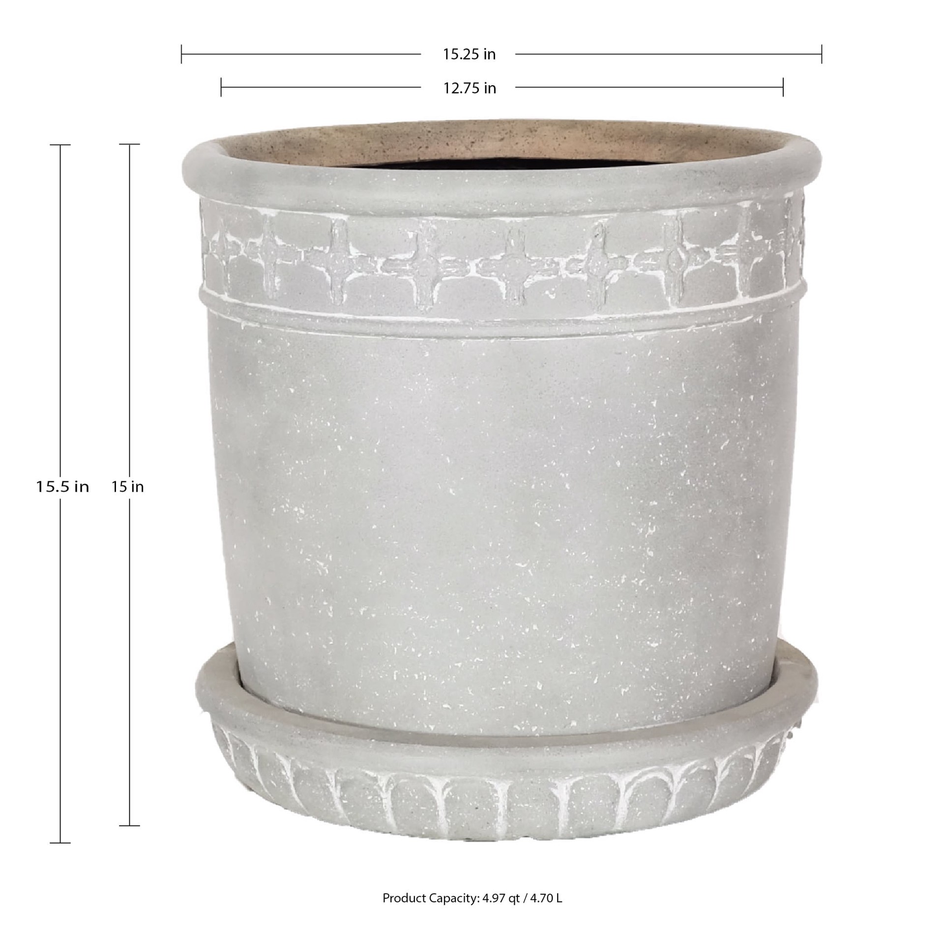slide 6 of 6, allen + roth Round 12.75-in W x 12.75-in L Gray Mixed/Composite Indoor/Outdoor Planter, 1 ct