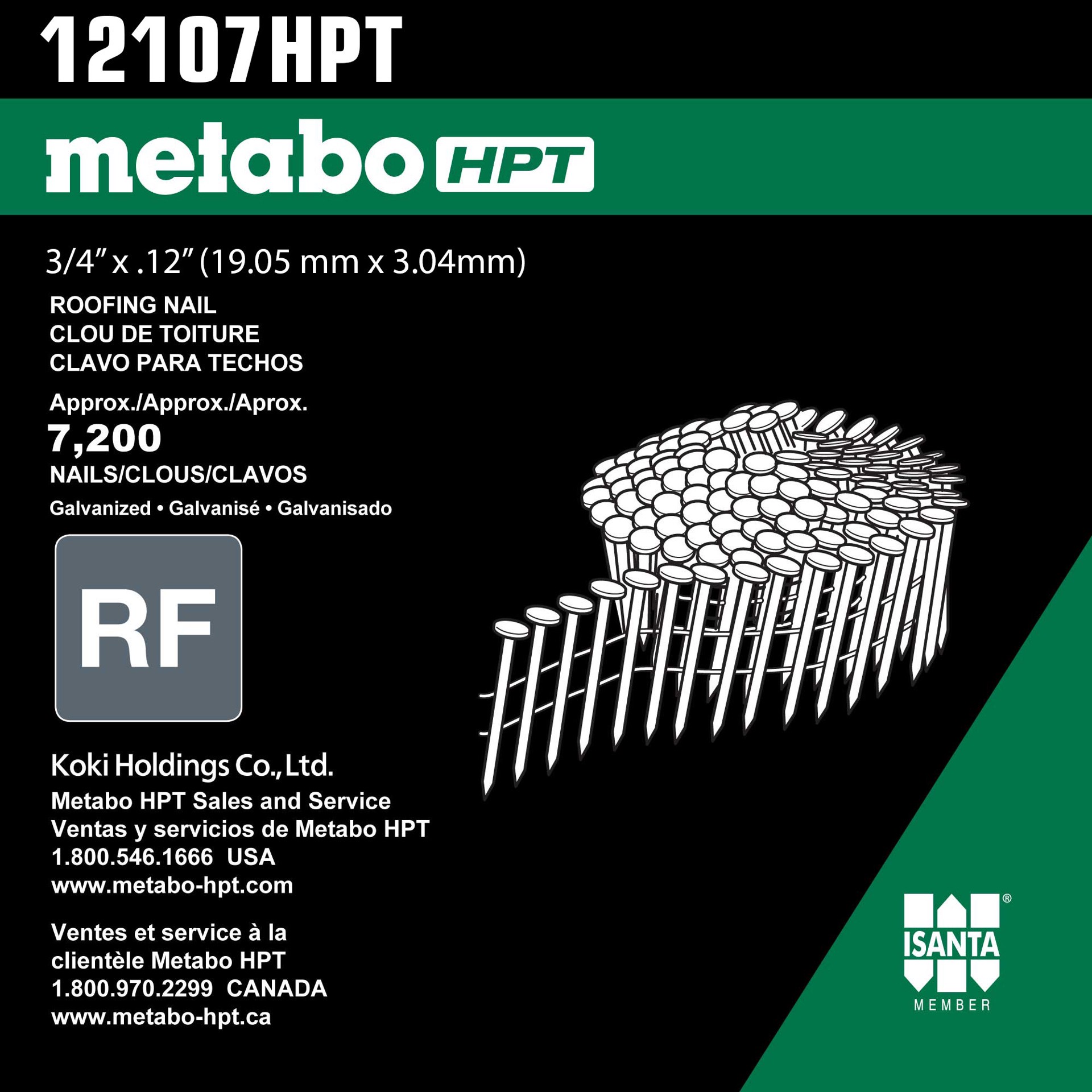 slide 2 of 4, Metabo HPT 3/4-in 15 -Degree Smooth Shank Electro-galvanized Collated Coil Roofing Nails 7200 -Per Box, 1 ct