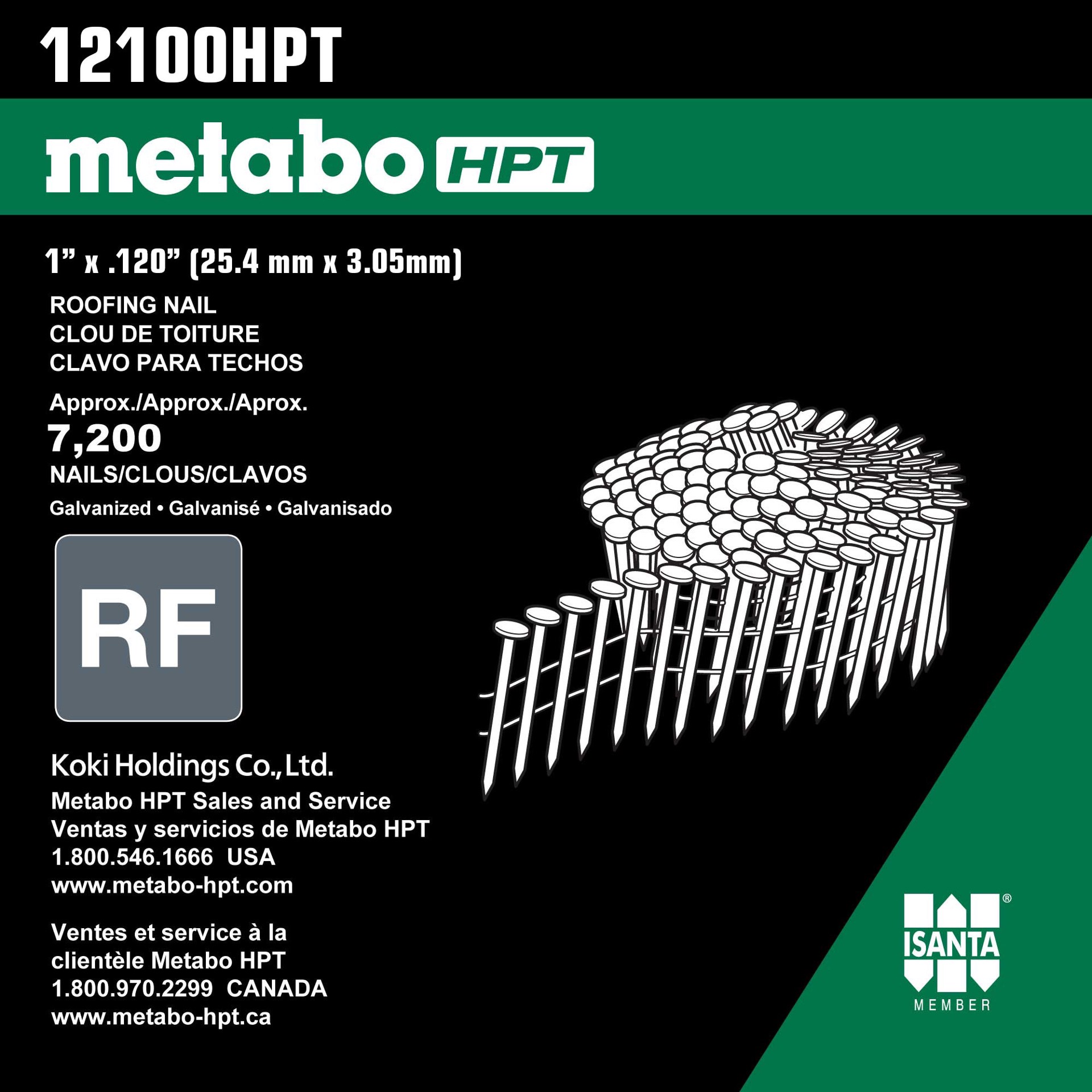 slide 3 of 5, Metabo HPT 1-in Smooth Shank Electro-galvanized Collated Coil Roofing Nails 7200 -Per Box, 1 ct