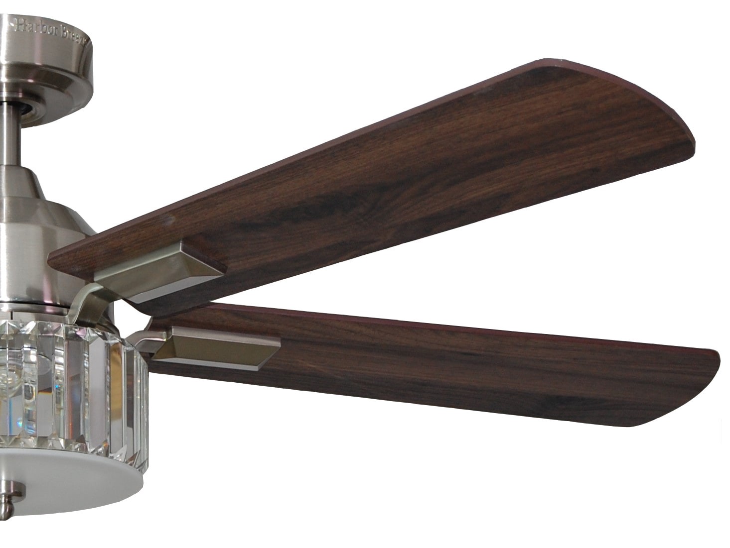 slide 6 of 6, Harbor Breeze Elms 52-in Brushed Nickel with Gray/Walnut Blades Color-Changing Integrated LED Ceiling Fan With Light 5 -Blade, 1 ct