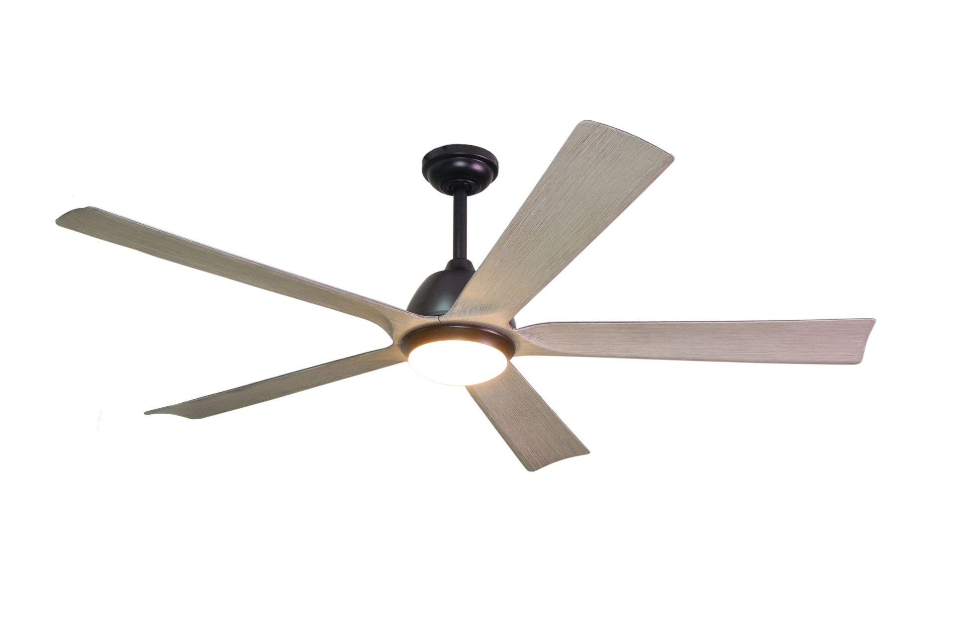 slide 3 of 6, Harbor Breeze Cartersville 60-in Black with Antique Gray Blades Integrated LED Covered Outdoor Ceiling Fan With Light 5 -Blade, 1 ct