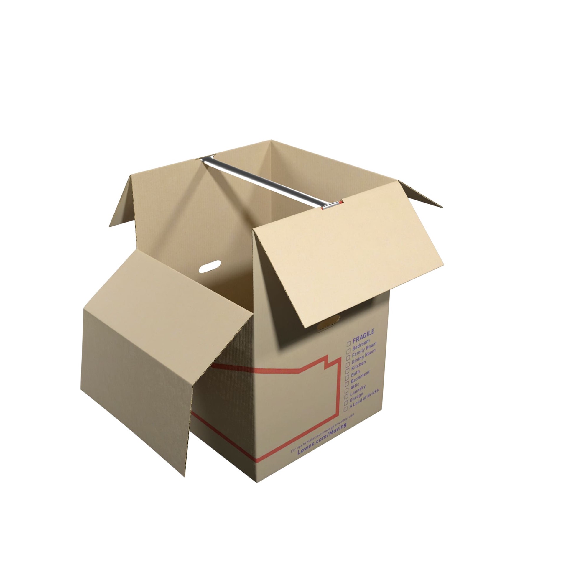 slide 6 of 6, Lowe's 24.4-in W x 35.8-in H x 24.8-in D With Metal Bar Large Cardboard Wardrobe Moving Box with Handle Holes, 1 ct