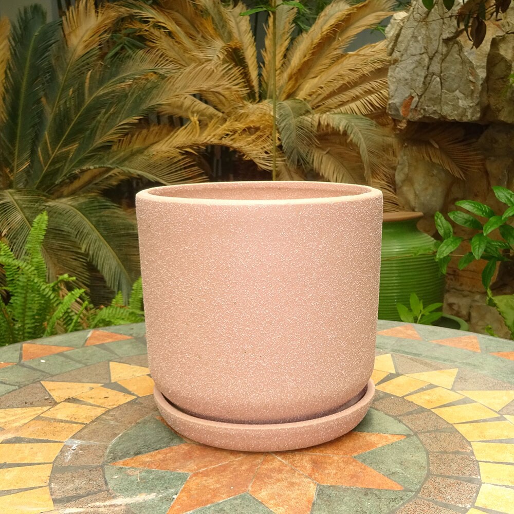 slide 6 of 6, Origin 21 Round 7.5-in W x 7.5-in L Pink Ceramic Indoor/Outdoor Planter, 1 ct