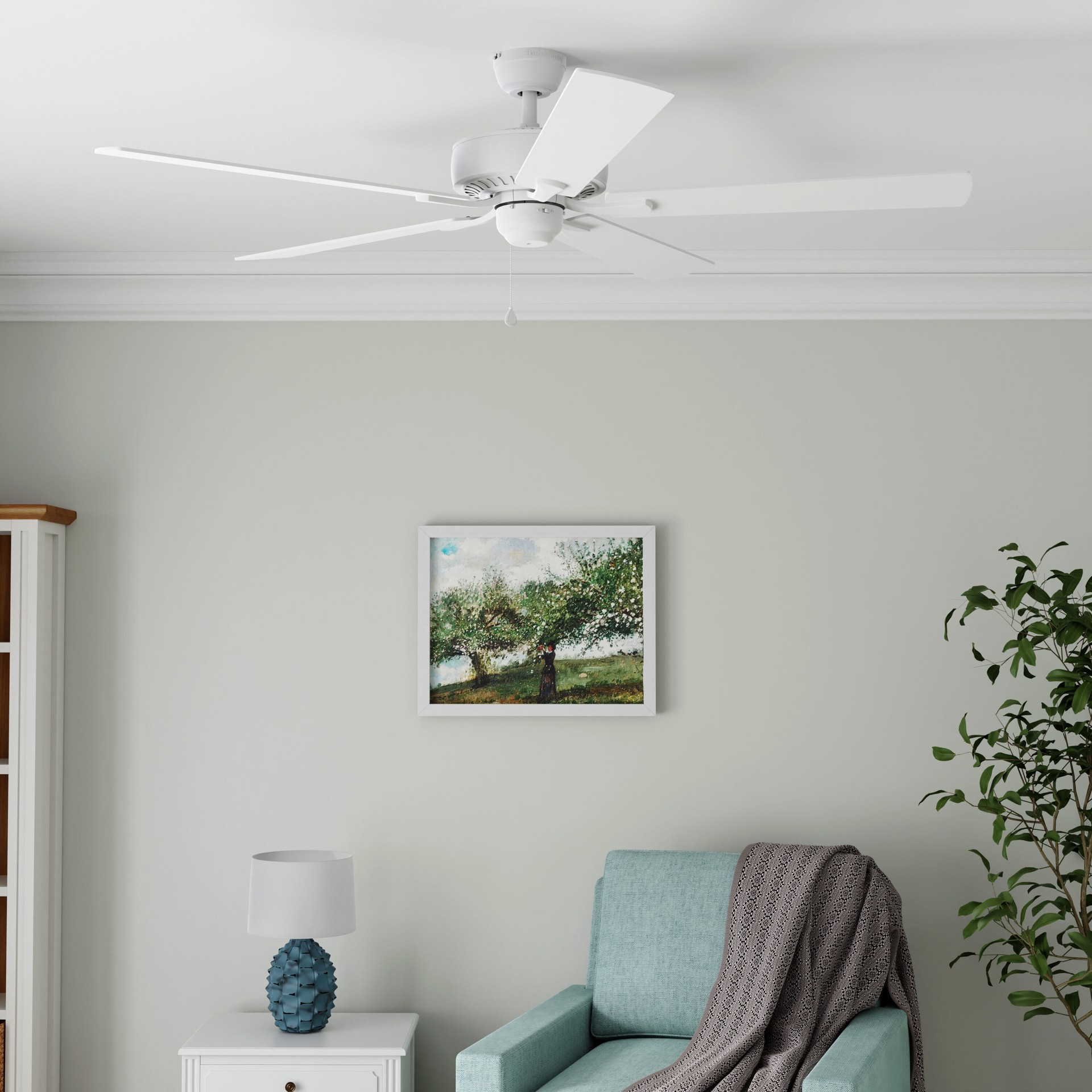 slide 5 of 6, Harbor Breeze Cypress Point 52-in White with White/Driftwood Blades Downrod or Flush Mount Ceiling Fan Light Kit Compatible 5 -Blade, 1 ct