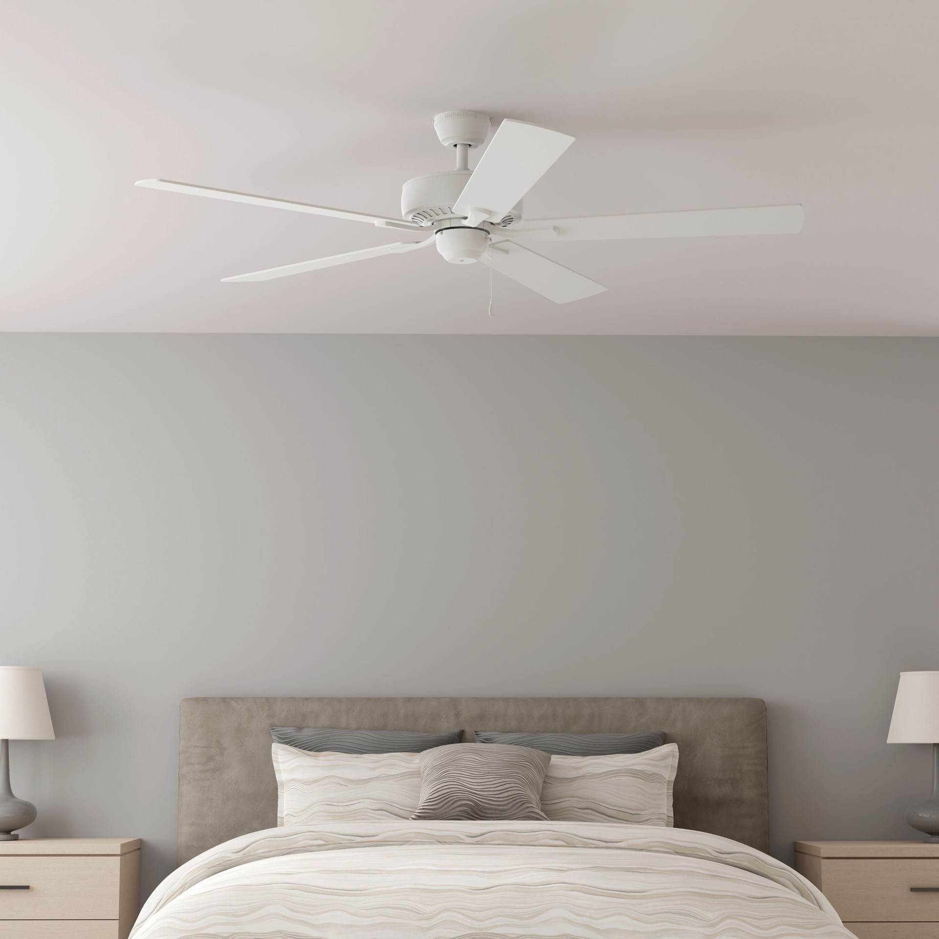 slide 6 of 6, Harbor Breeze Cypress Point 52-in White with White/Driftwood Blades Downrod or Flush Mount Ceiling Fan Light Kit Compatible 5 -Blade, 1 ct