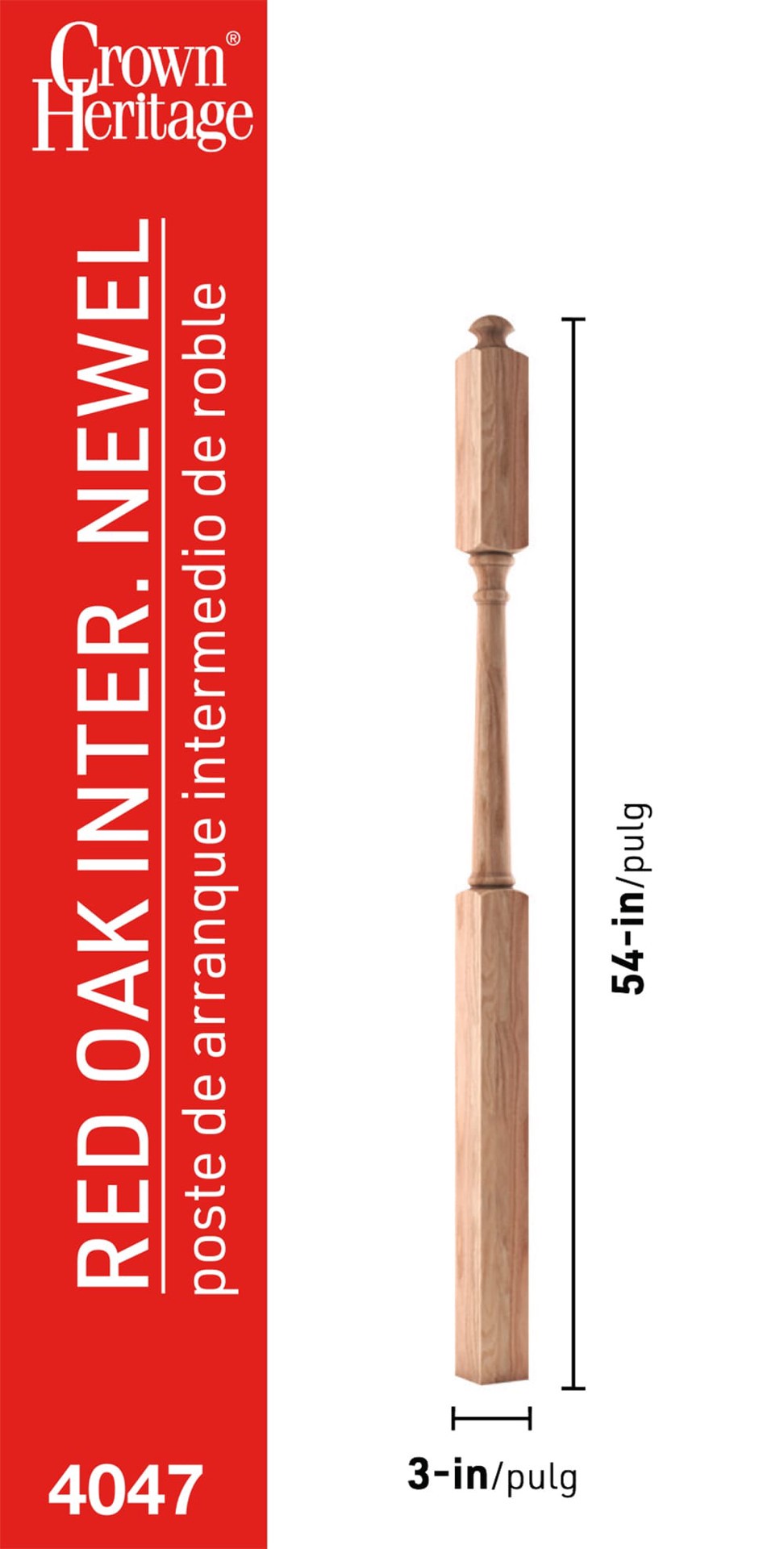 slide 3 of 6, Crown Heritage Colonial 54-in x 3-in Unfinished Red oak Colonial Intermediate Stair Newel Post, 1 ct