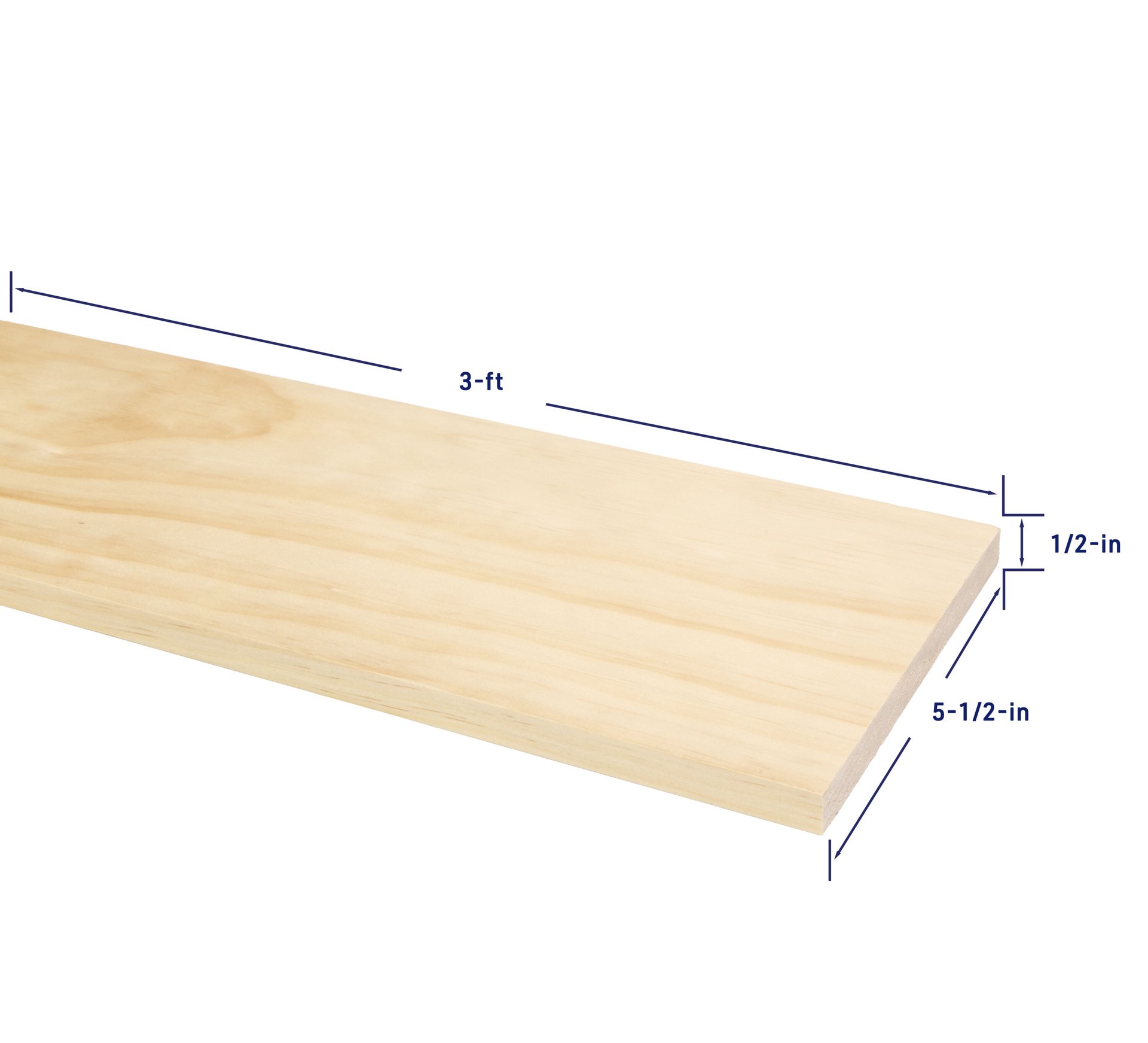 slide 4 of 6, RELIABILT 1/2-in x 6-in x 3-ft Unfinished Clear S4S Radiata pine Common Softwood Board, 1 ct