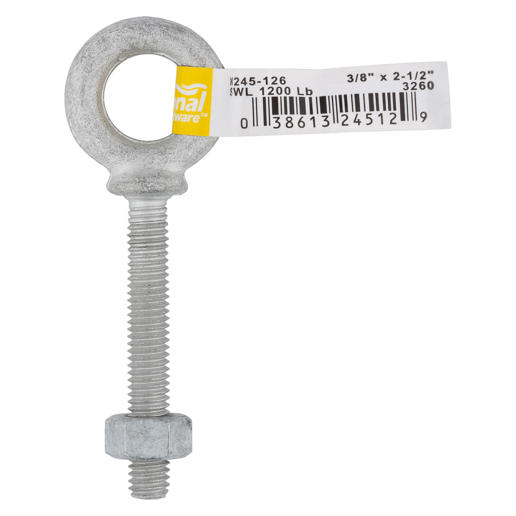 slide 4 of 5, National Hardware 3/8-in 3/8-in x 3-11/16-in Galvanized Interior/Exterior Coarse Thread Eye Bolt, 1 ct