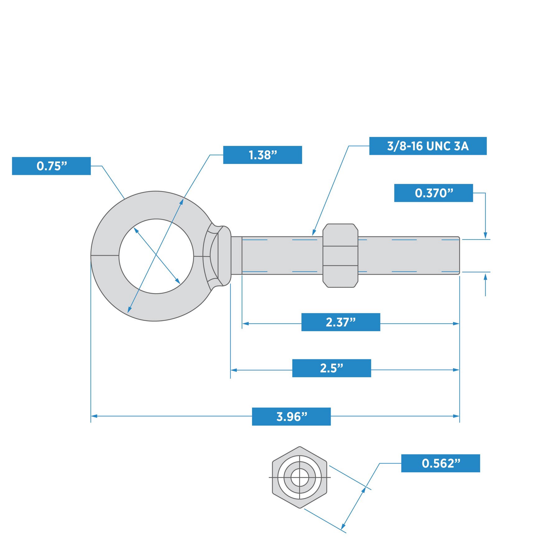 slide 5 of 5, National Hardware 3/8-in 3/8-in x 3-11/16-in Galvanized Interior/Exterior Coarse Thread Eye Bolt, 1 ct