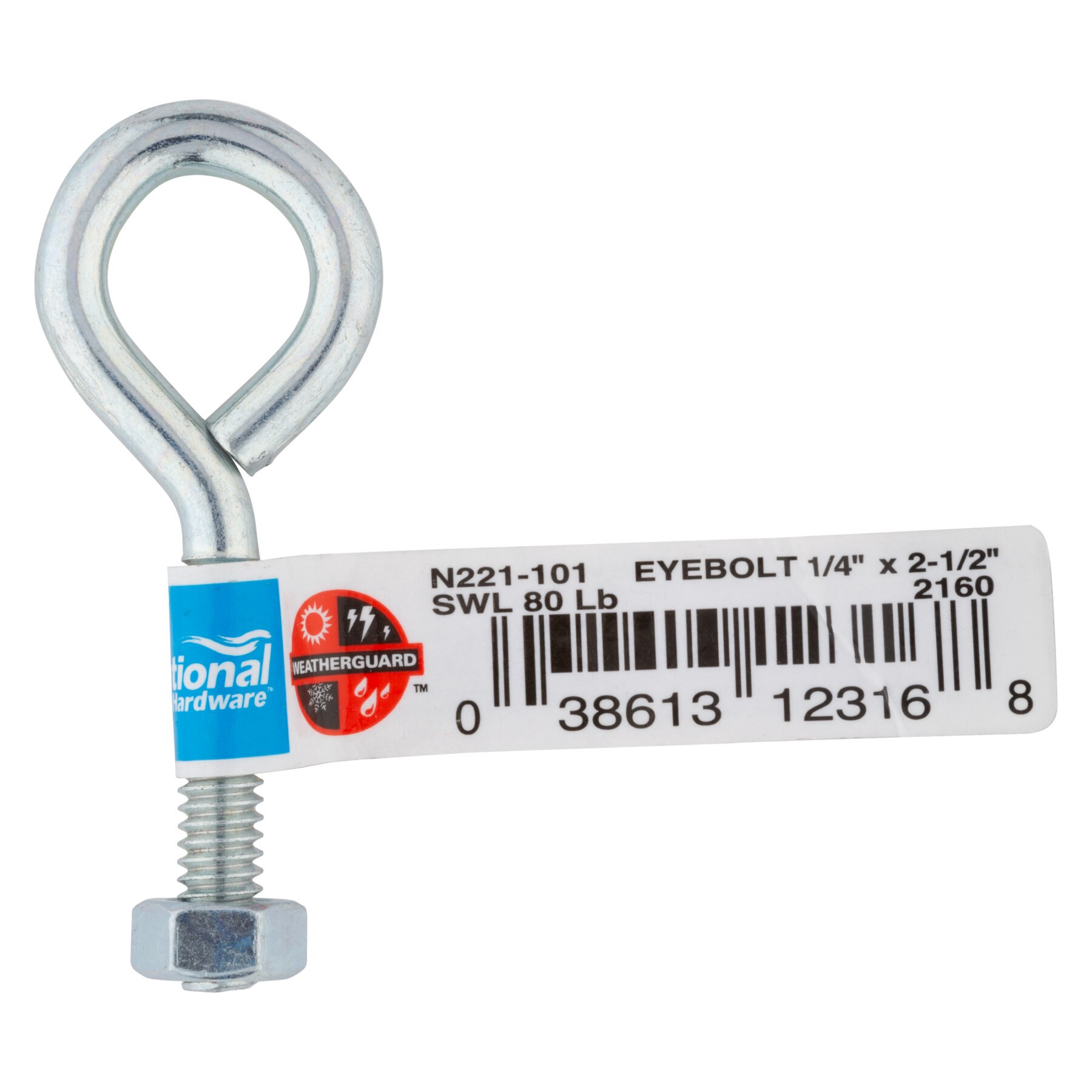 slide 4 of 5, National Hardware 1/4-in 1/4-in x 2-1/2-in Zinc-plated Interior/Exterior Fine Thread Eye Bolt, 1 ct