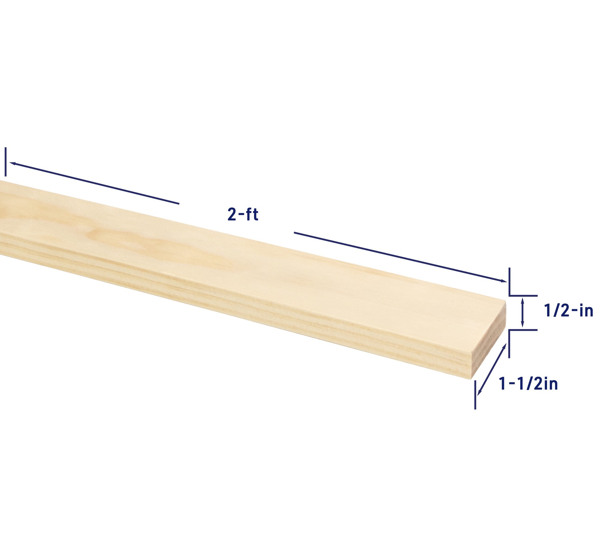 slide 5 of 6, RELIABILT 1/2-in x 2-in x 2-ft Unfinished Clear S4S Radiata pine Common Softwood Board, 1 ct