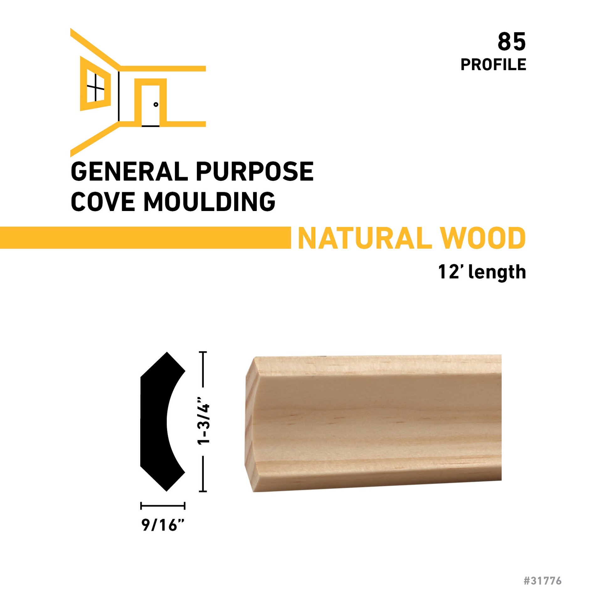 slide 3 of 6, RELIABILT Craftsman 1-3/4-in x 12-ft Unfinished Pine 85 Cove Moulding, 1 ct