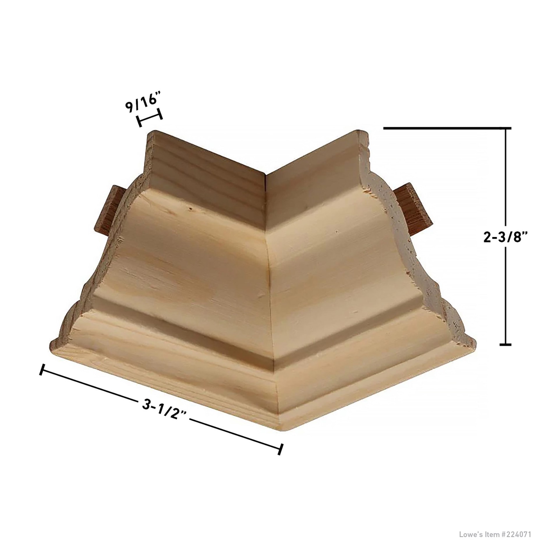 slide 5 of 6, RELIABILT 2-3/8-in x 9/16-in Interior Unfinished Colonial MN52 Inside corner Crown Moulding Block, 1 ct