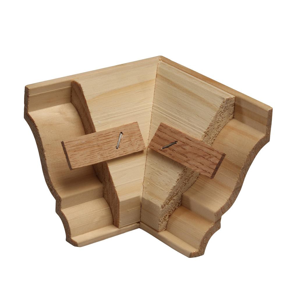 slide 2 of 6, RELIABILT 3-1/8-in x 9/16-in Interior Unfinished Colonial MN49 Outside corner Crown Moulding Block, 1 ct