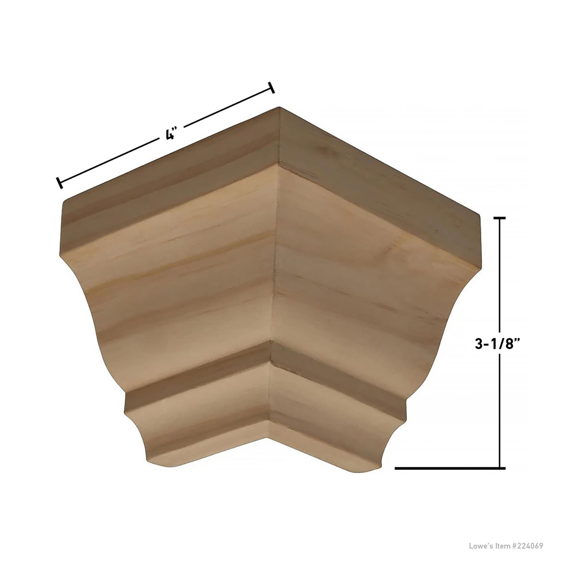 slide 5 of 6, RELIABILT 3-1/8-in x 9/16-in Interior Unfinished Colonial MN49 Outside corner Crown Moulding Block, 1 ct