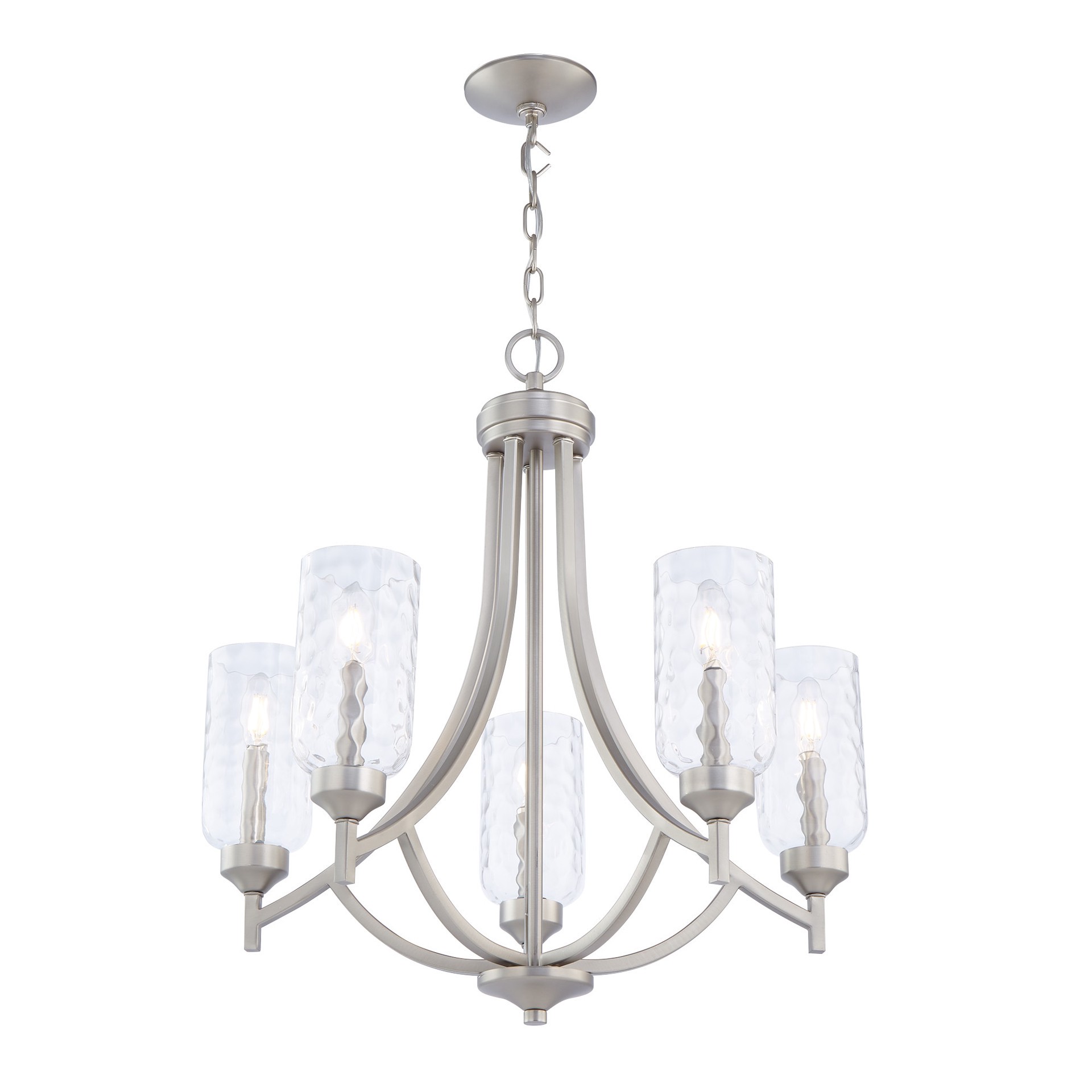 slide 4 of 6, allen + roth Latchbury 5 -Light Brushed Nickel Transitional For Use in Bedrooms, Dining Rooms, Foyers, Kitchens, Living Rooms Chandelier, 1 ct