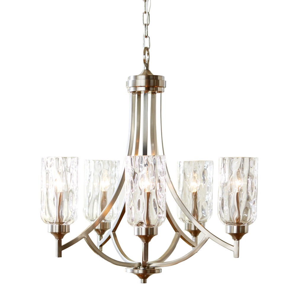 slide 1 of 6, allen + roth Latchbury 5 -Light Brushed Nickel Transitional For Use in Bedrooms, Dining Rooms, Foyers, Kitchens, Living Rooms Chandelier, 1 ct
