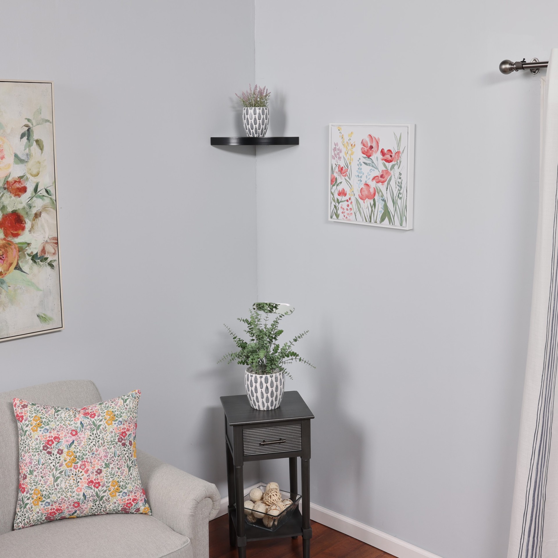 slide 5 of 6, Origin 21 11.42-in L x 11.42-in D x 1.5-in H Black Corner Circle Floating Shelf, 1 ct