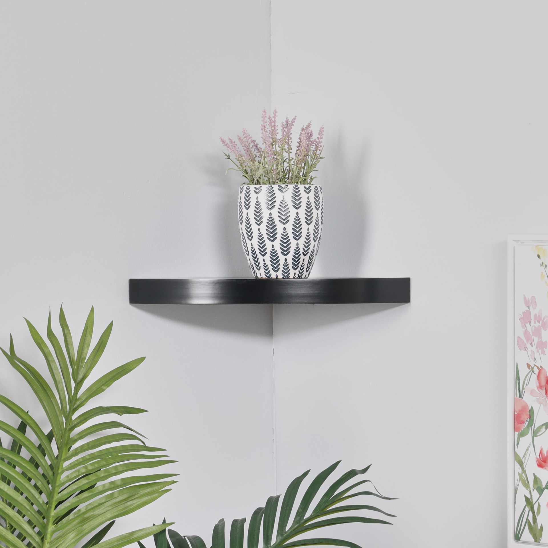 slide 6 of 6, Origin 21 11.42-in L x 11.42-in D x 1.5-in H Black Corner Circle Floating Shelf, 1 ct