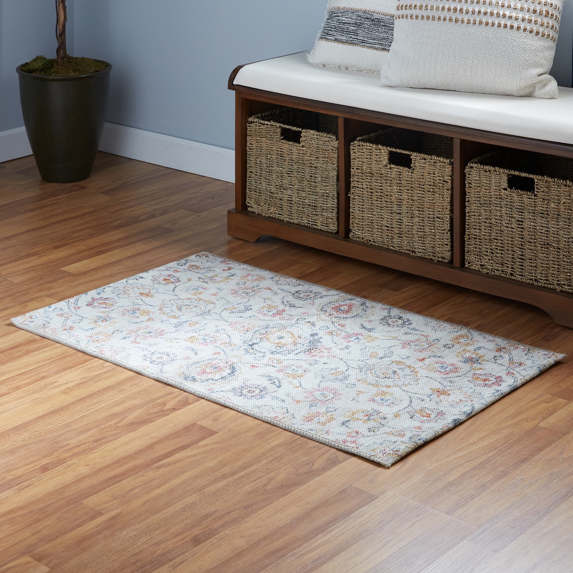 slide 3 of 6, allen + roth 2 x 4 (ft) Loomed Casa Multi Rectangular Indoor Floral/Botanical Machine washable Throw rug, 1 ct