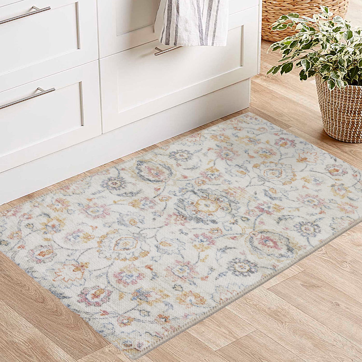 slide 1 of 6, allen + roth 2 x 4 (ft) Loomed Casa Multi Rectangular Indoor Floral/Botanical Machine washable Throw rug, 1 ct
