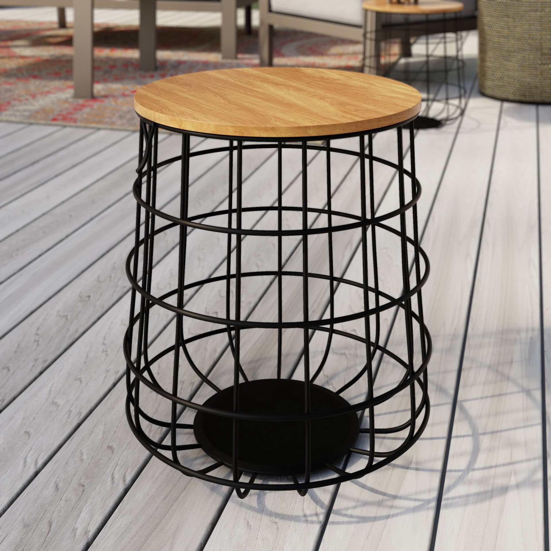 slide 6 of 6, allen + roth 18-in H x 16.3-in W Black Indoor/Outdoor Round Wood Plant Stand, 1 ct