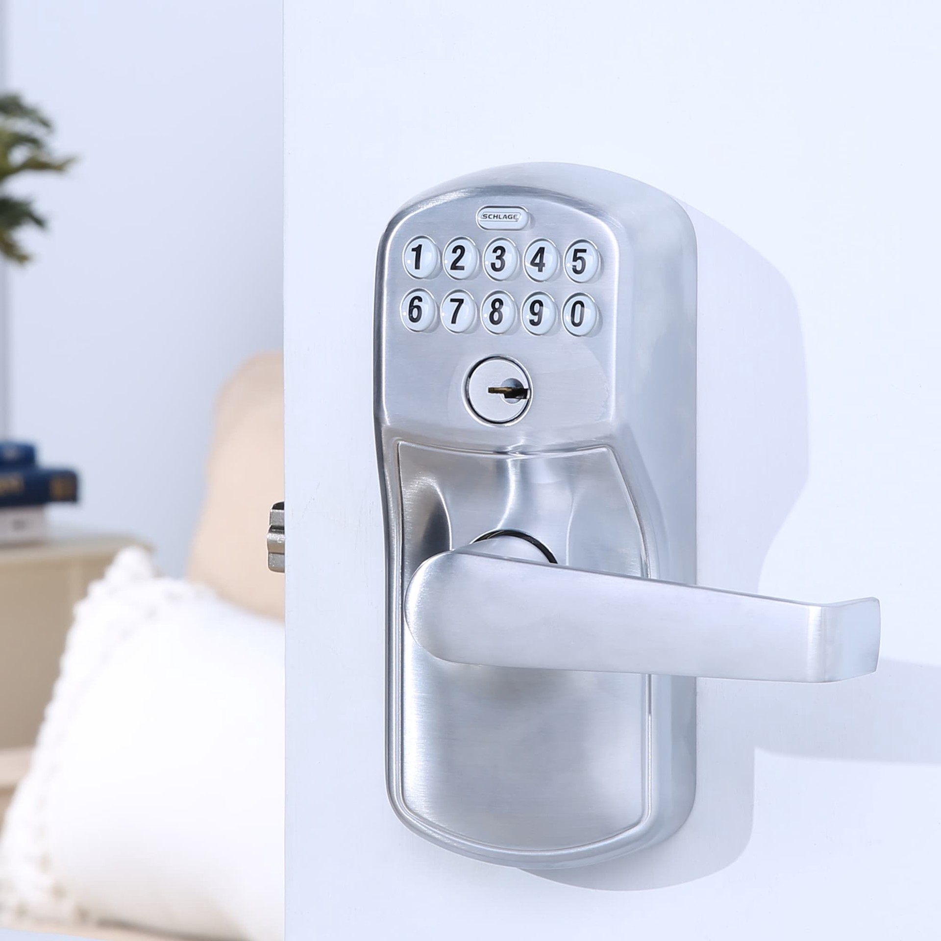 slide 2 of 6, Schlage Plymouth Satin Chrome Keypad Electronic Handle Lock, 1 ct