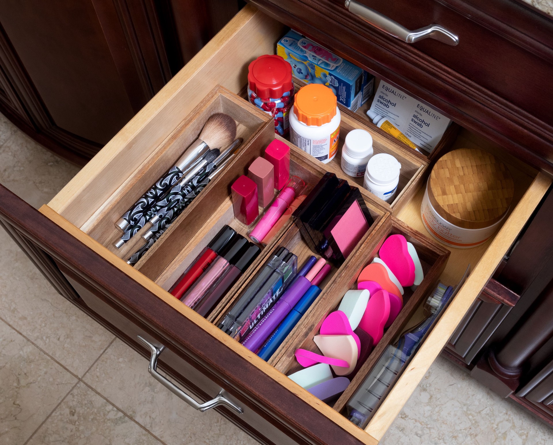 slide 6 of 6, allen + roth 9-in x 3-in Brown Acacia Wood Stackable Drawer Organizer, 1 ct