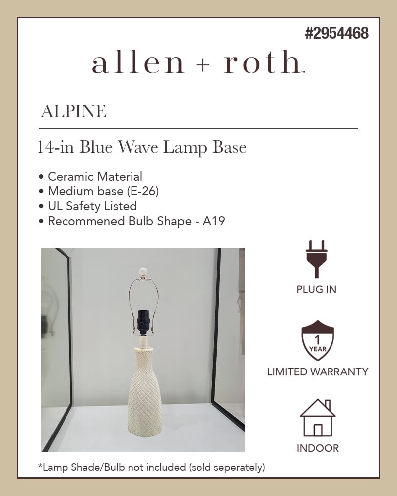 slide 2 of 3, allen + roth Alpine 14-in Blue wave Plug-in Ceramic Lamp Base, 1 ct