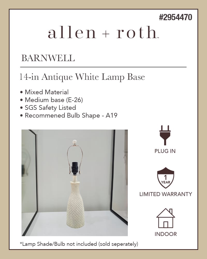 slide 2 of 2, allen + roth Barnwell 14-in Antique White Plug-in Mixed Material Lamp Base, 1 ct