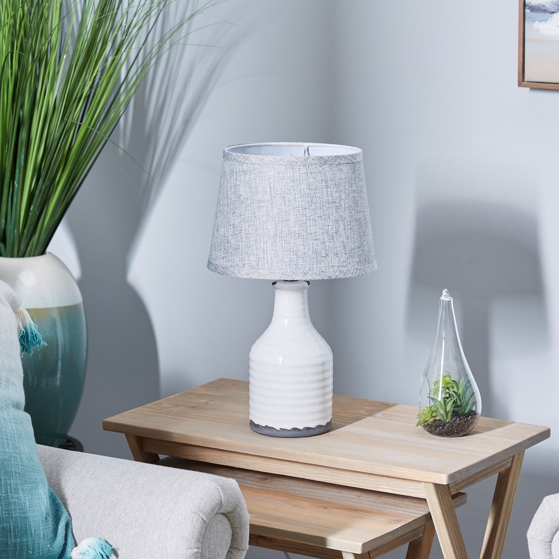 slide 2 of 6, allen + roth 7-in x 10-in Light gray Fabric Drum Lamp Shade, 1 ct