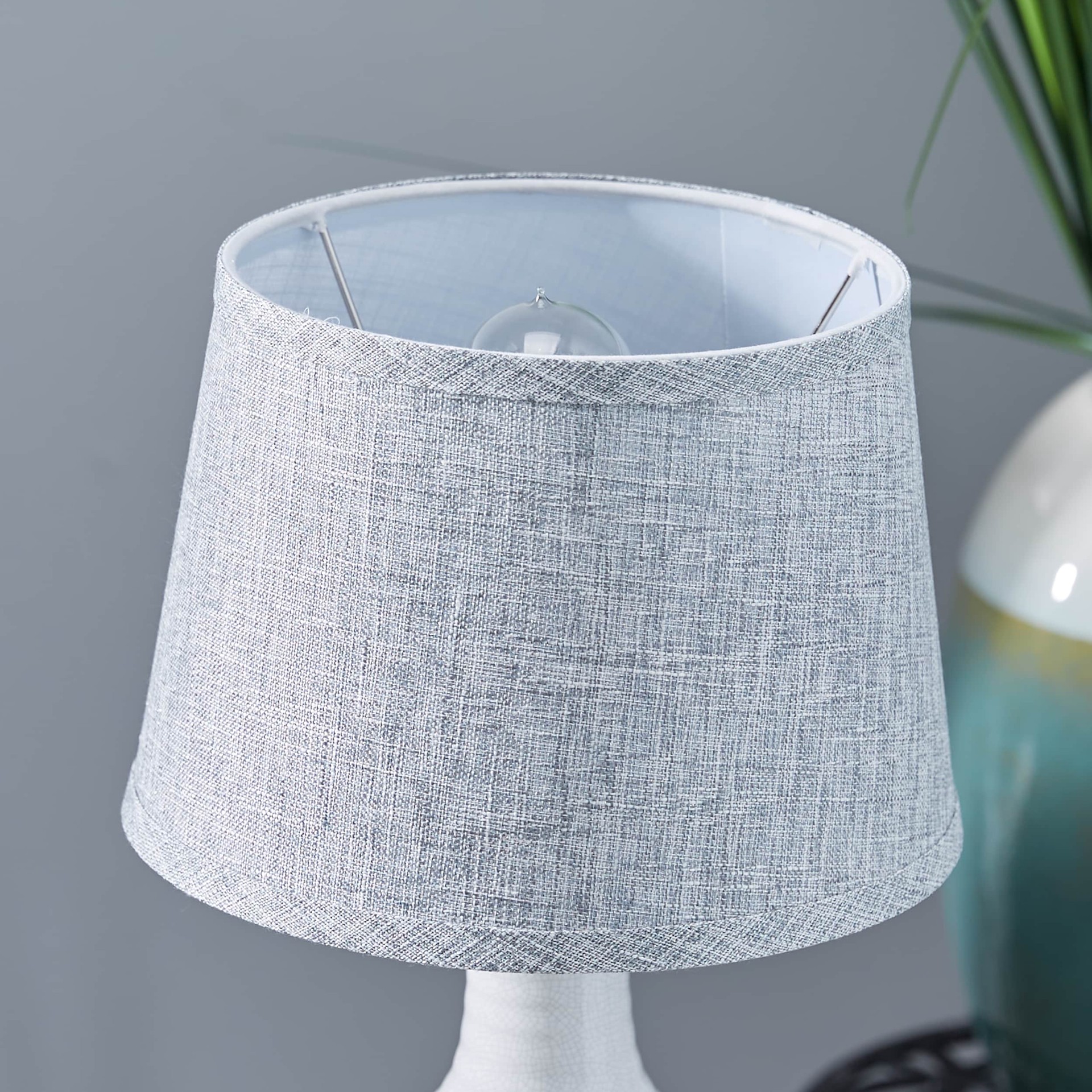 slide 4 of 6, allen + roth 7-in x 10-in Light gray Fabric Drum Lamp Shade, 1 ct