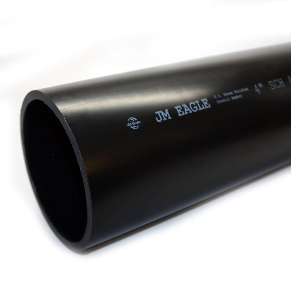 slide 1 of 1, JM Eagle The 4-in x 5-ft Black ABS DWV Pipe: Heat, Fire, and Corrosion Resistant for Drainage Applications. ASTM Approved, Schedule 40 Foamcore Design., 1 ct