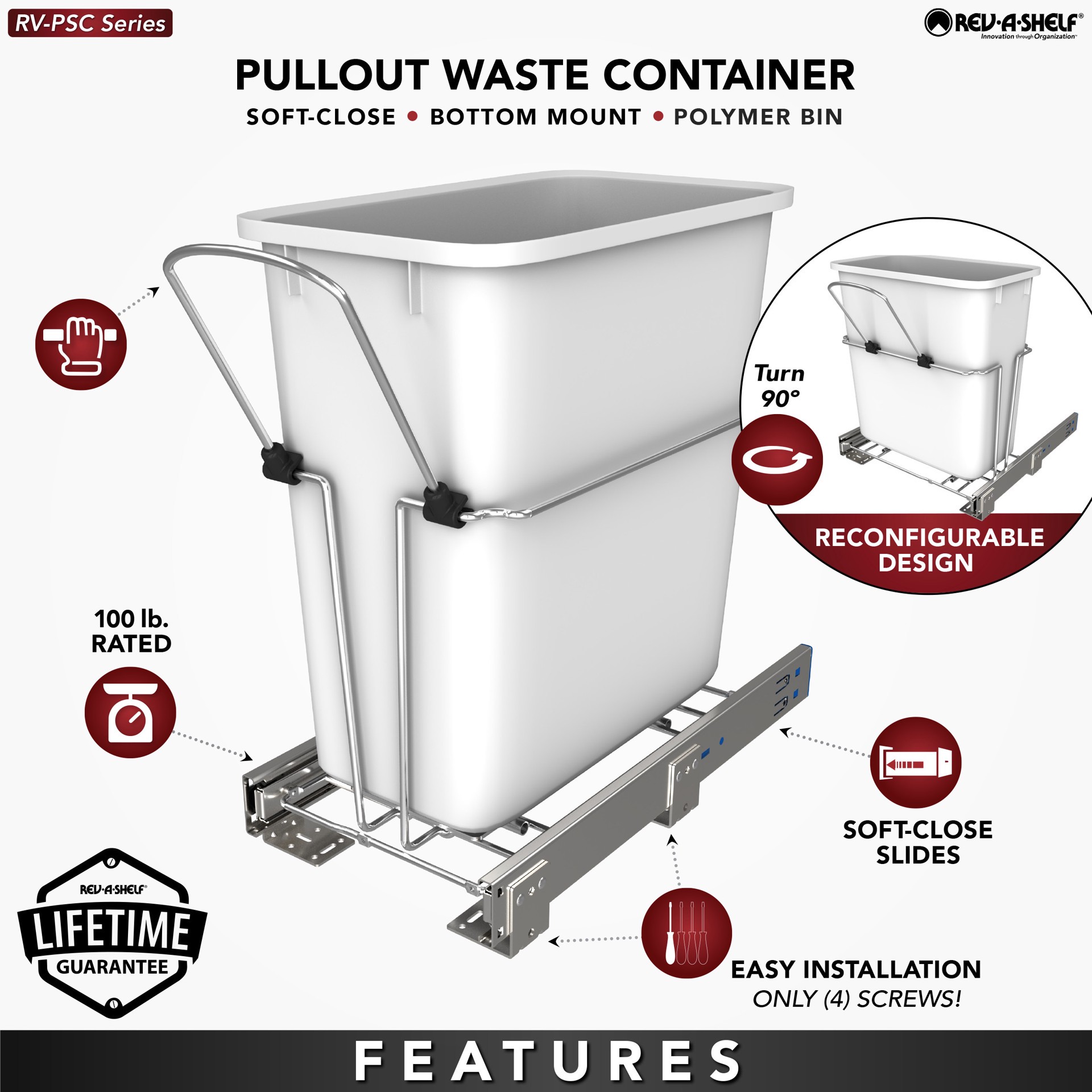 slide 5 of 6, Rev-A-Shelf 20.0-Quart Soft Close 1 Pull-out trash can, 1 ct