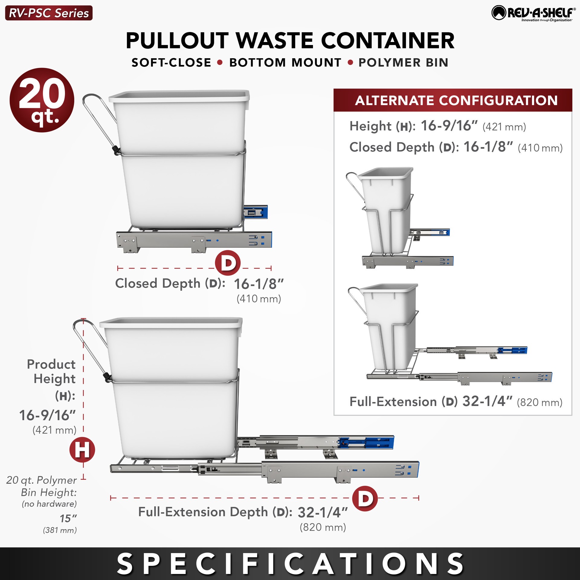 slide 6 of 6, Rev-A-Shelf 20.0-Quart Soft Close 1 Pull-out trash can, 1 ct