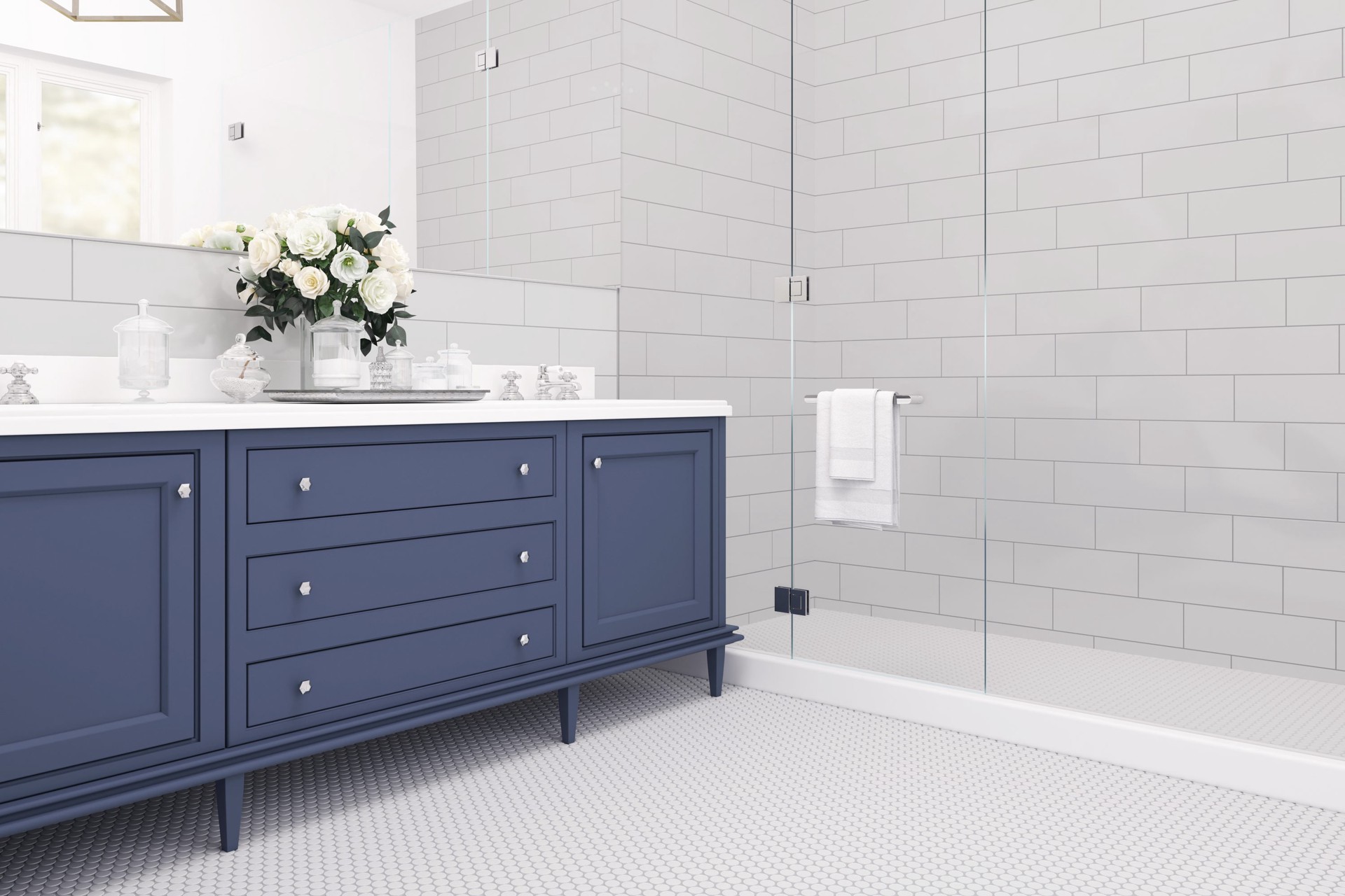 slide 4 of 6, Satori Hudson Mist 12-in x 12-in Matte Porcelain Penny round Mosaic Wall Tile ( 0.9-sq ft Piece ), 1 ct