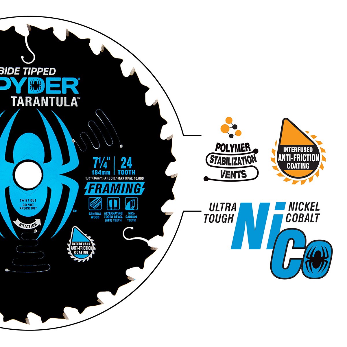 slide 4 of 6, Spyder Framing 12-in 60-Tooth Rough Finish Tungsten Carbide-tipped Steel Miter/Table Saw Blade, 1 ct