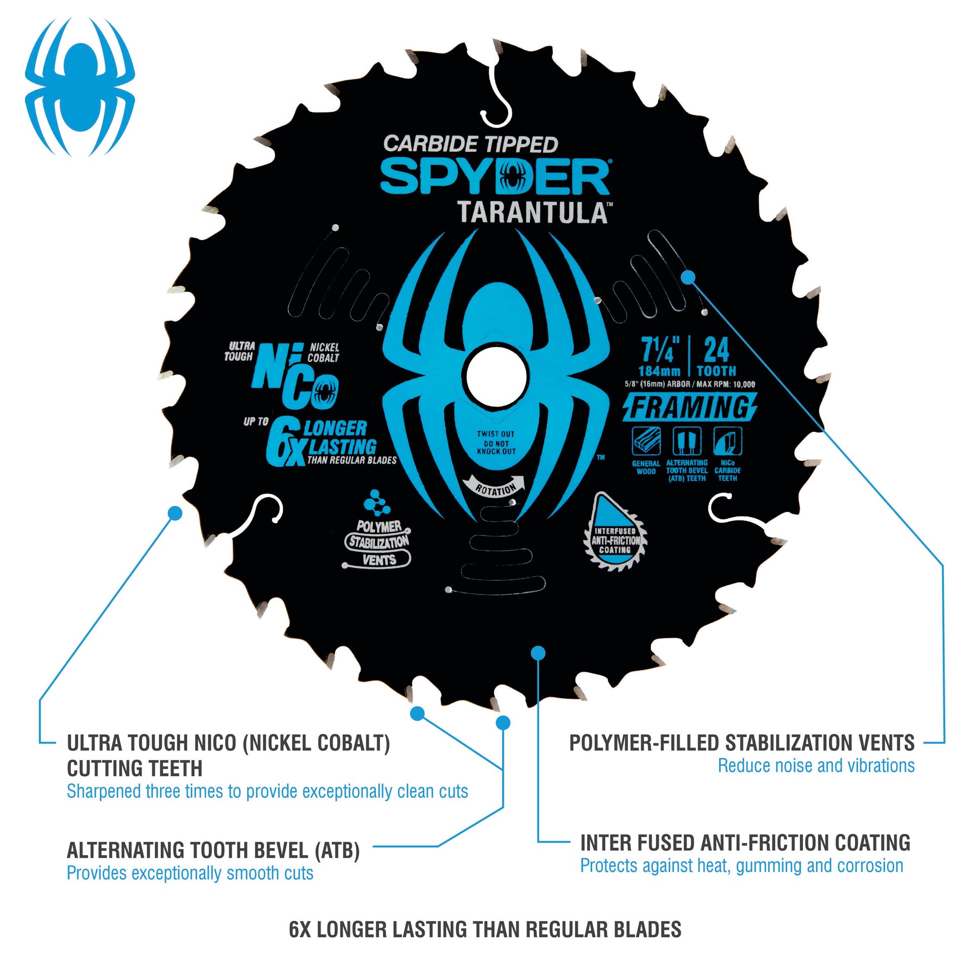 slide 6 of 6, Spyder Framing 12-in 60-Tooth Rough Finish Tungsten Carbide-tipped Steel Miter/Table Saw Blade, 1 ct