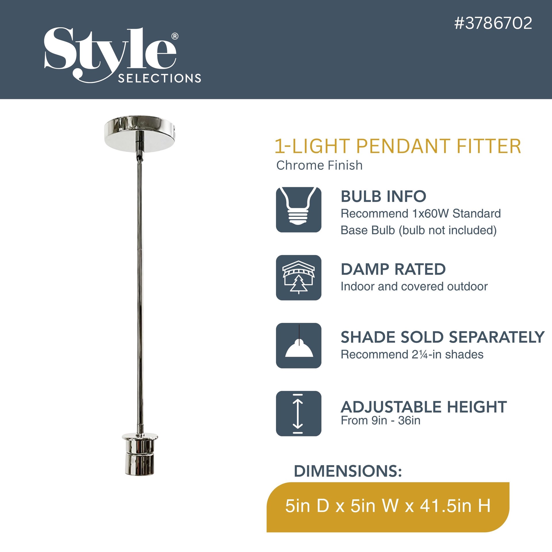 slide 3 of 6, Style Selections Mix and Match 1 -Light Chrome Transitional Cylinder Mini Hanging Pendant light, 1 ct
