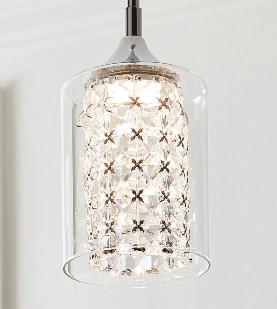 slide 2 of 6, allen + roth Quinn 1 -Light Chrome Modern/contemporary Clear glass Cylinder Integrated LED Mini Hanging Pendant light, 1 ct