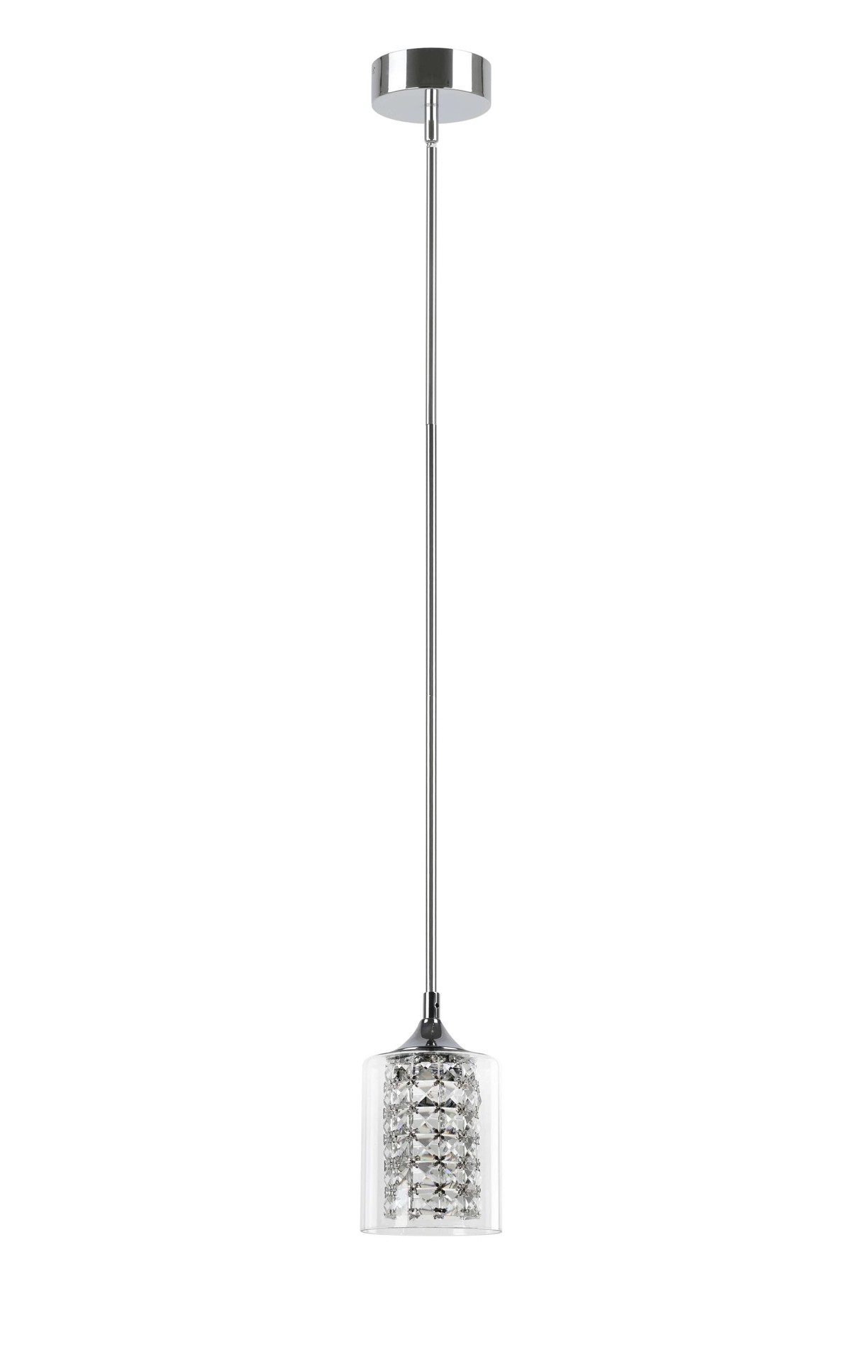slide 3 of 6, allen + roth Quinn 1 -Light Chrome Modern/contemporary Clear glass Cylinder Integrated LED Mini Hanging Pendant light, 1 ct